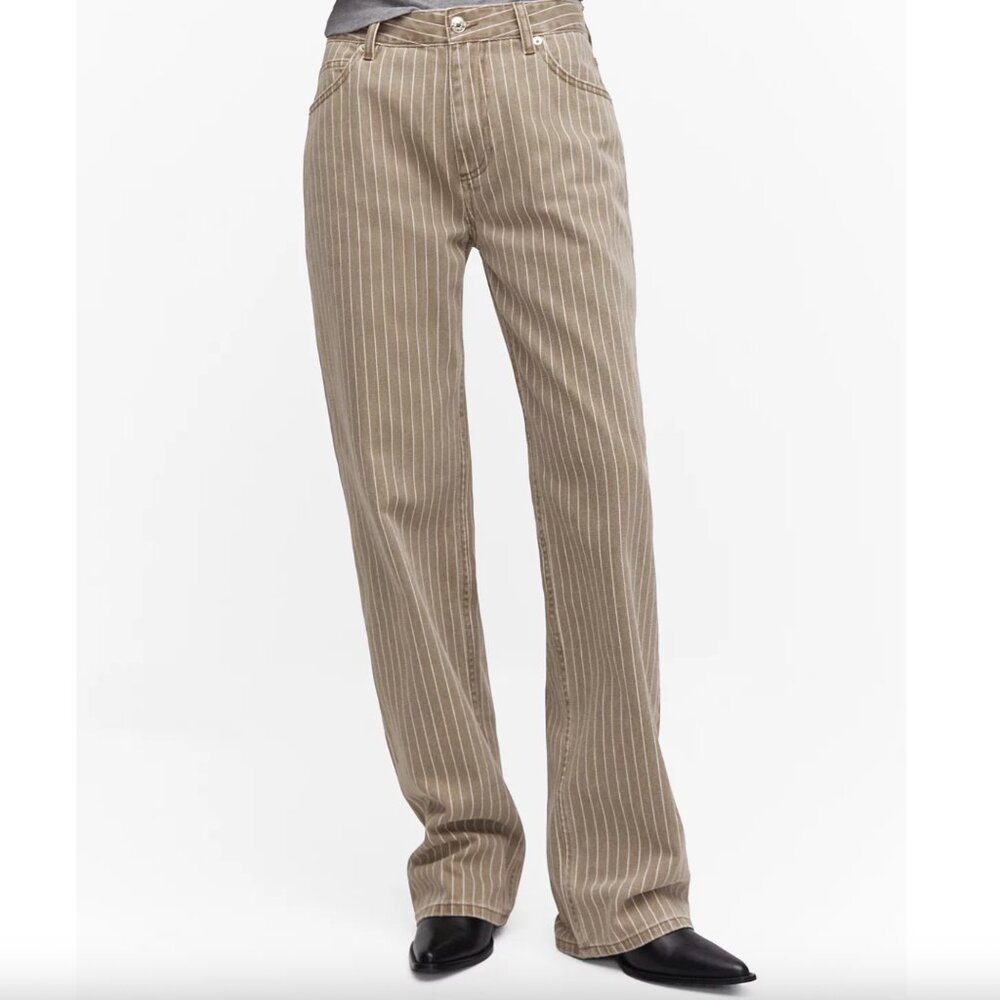 MANGO Women's Wide Leg Pinstripe Jeans